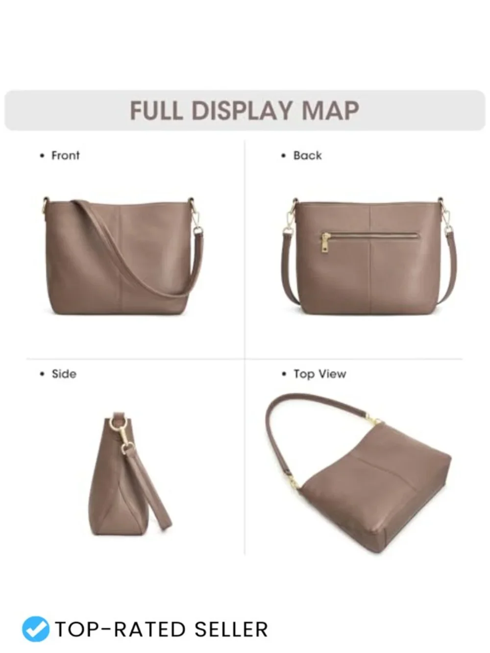 Vintage Leather Crossbody Hobo Bag with Two Straps, Khaki Style for Women